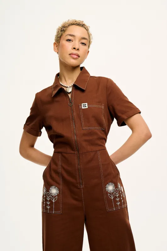 Ragan - Cotton Jumpsuit in Cappuccino with Contrast Stitch sold by Lucy & Yak