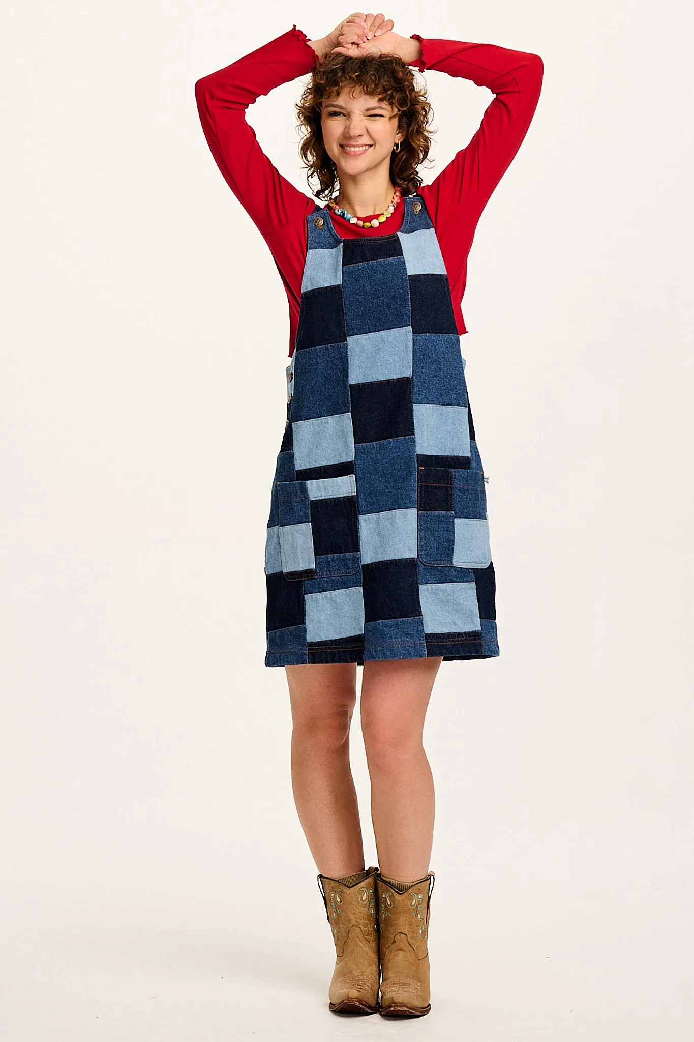 Layla - Mini Denim Dress in Paige Patchwork Print sold by Lucy & Yak product image thumbnail 3