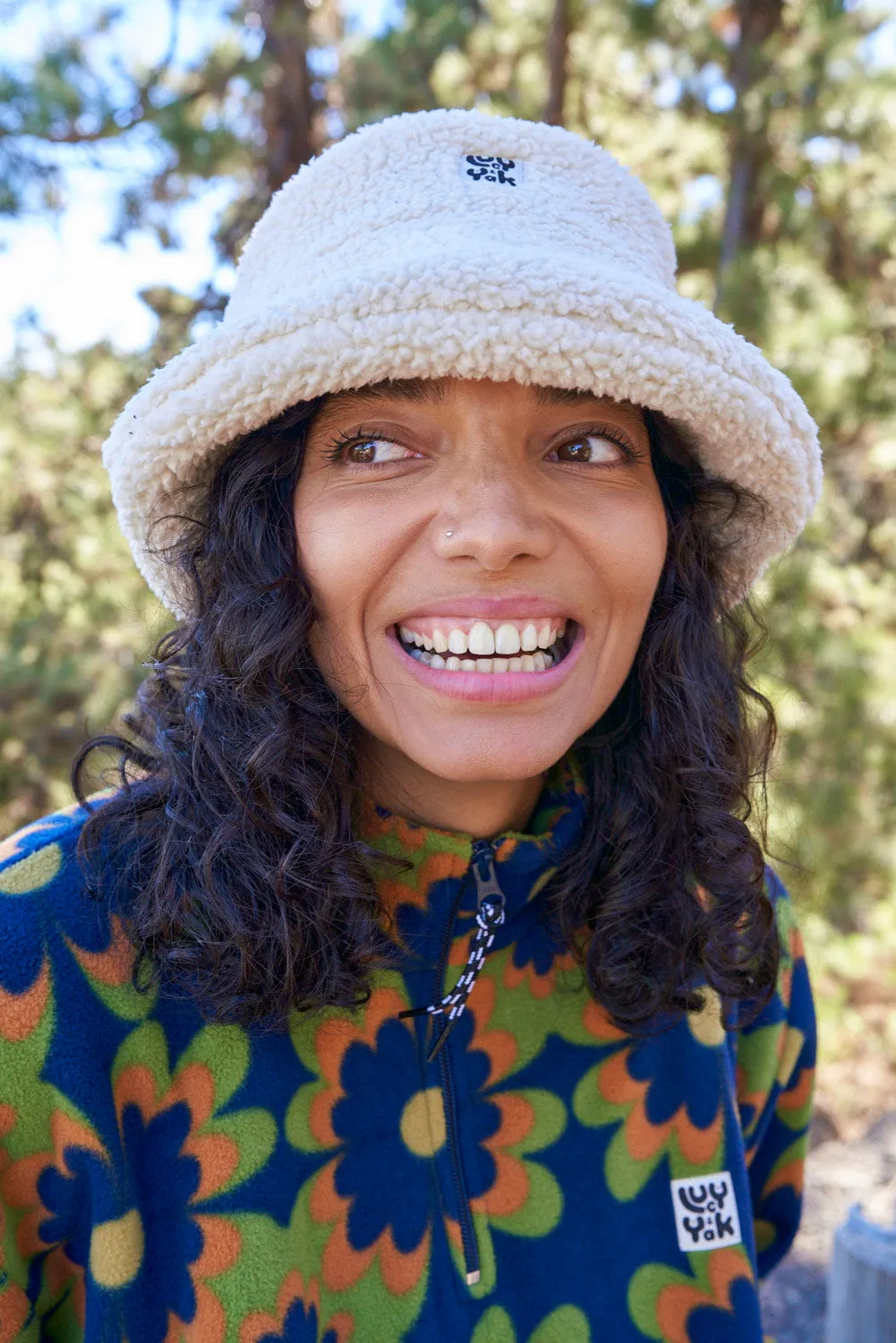 Travis - Borg Fleece Bucket Hat in Cream sold by Lucy & Yak