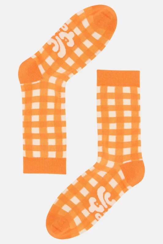 JoJo - Cotton Socks in Orange Gingham Print sold by Lucy & Yak