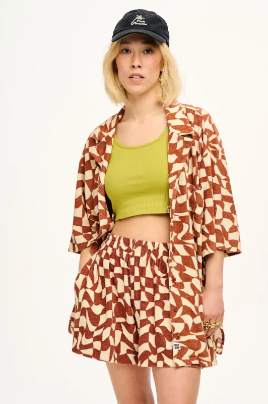 Santiago - Cotton Towelling Shirt in Amara Grid Print sold by Lucy & Yak