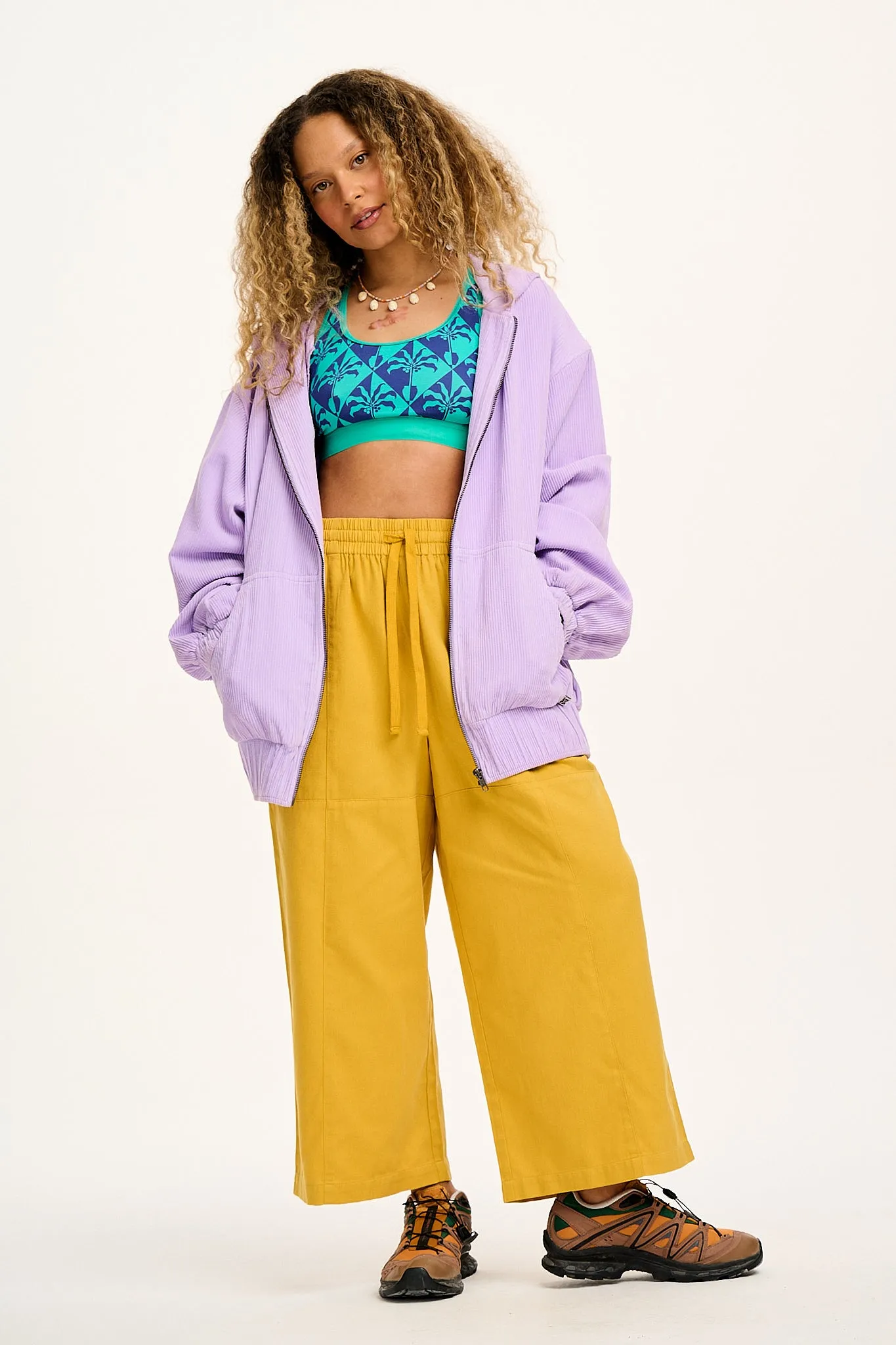 Chuck - Wide Leg Cotton Trousers in Pollen Yellow sold by Lucy & Yak