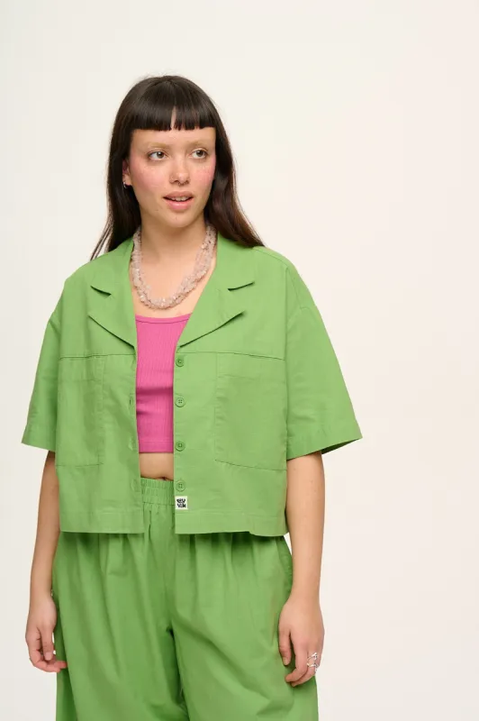 Alfie - Cotton & Linen Shirt in Matcha Green sold by Lucy & Yak