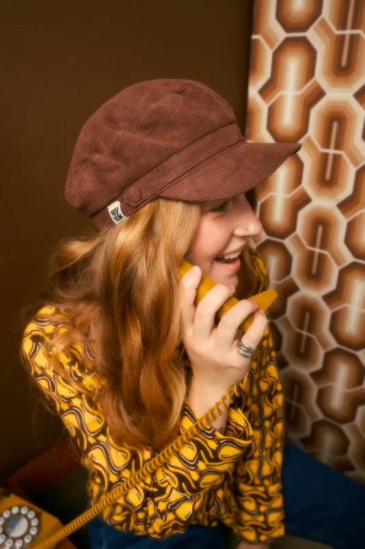 Simone Baker Boy Hat: ORGANIC CORDUROY - Oak Brown sold by Lucy & Yak