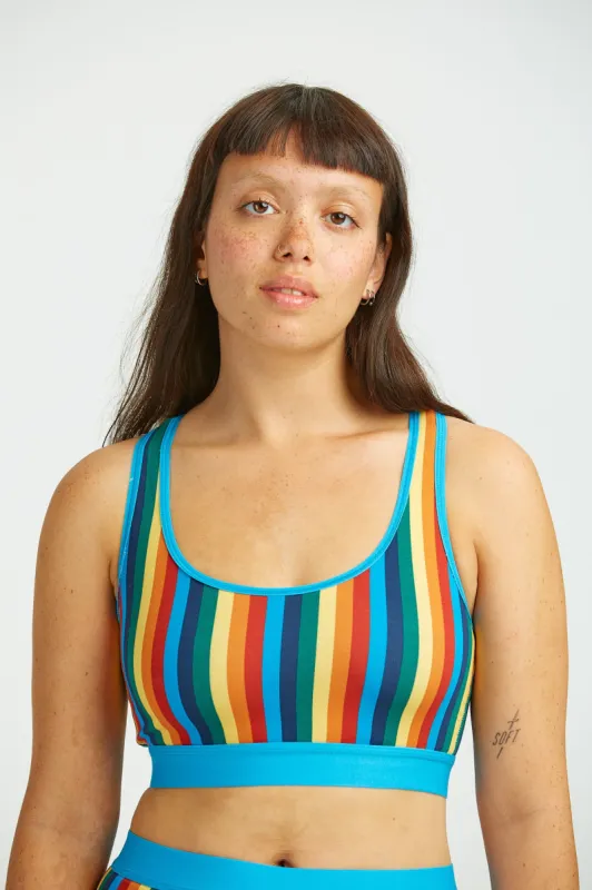 Iona - Racer Back Cotton & Bamboo Crop Top in Rainbow Stripe sold by Lucy & Yak