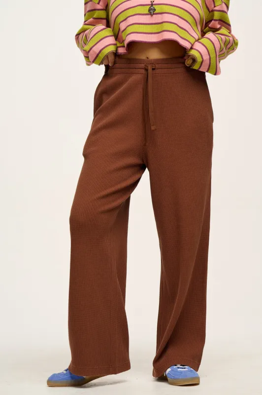 Larson - Wide Leg Waffle Cotton Joggers in Cappuccino sold by Lucy & Yak