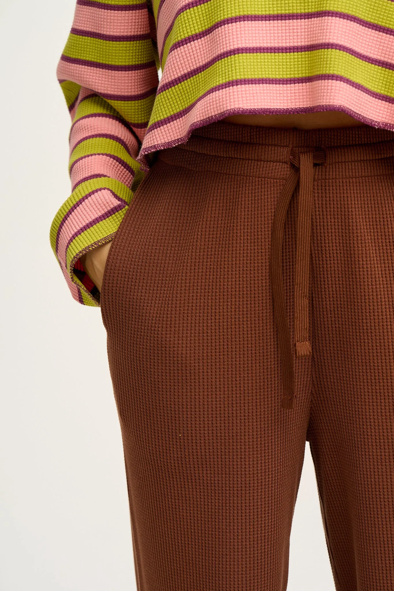 Larson - Wide Leg Waffle Cotton Joggers in Cappuccino sold by Lucy & Yak product image thumbnail 4