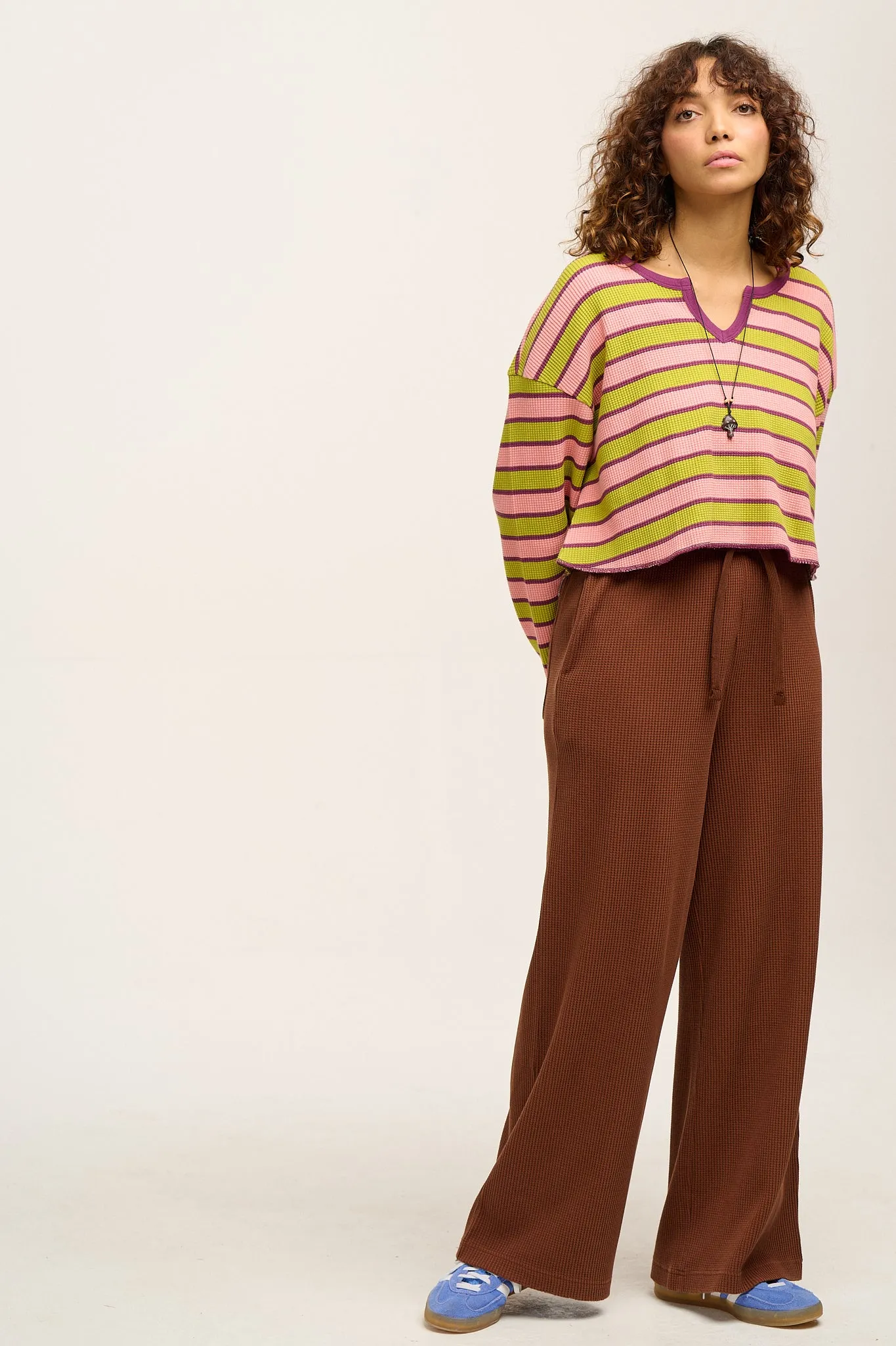 Larson - Wide Leg Waffle Cotton Joggers in Cappuccino sold by Lucy & Yak product image thumbnail 2