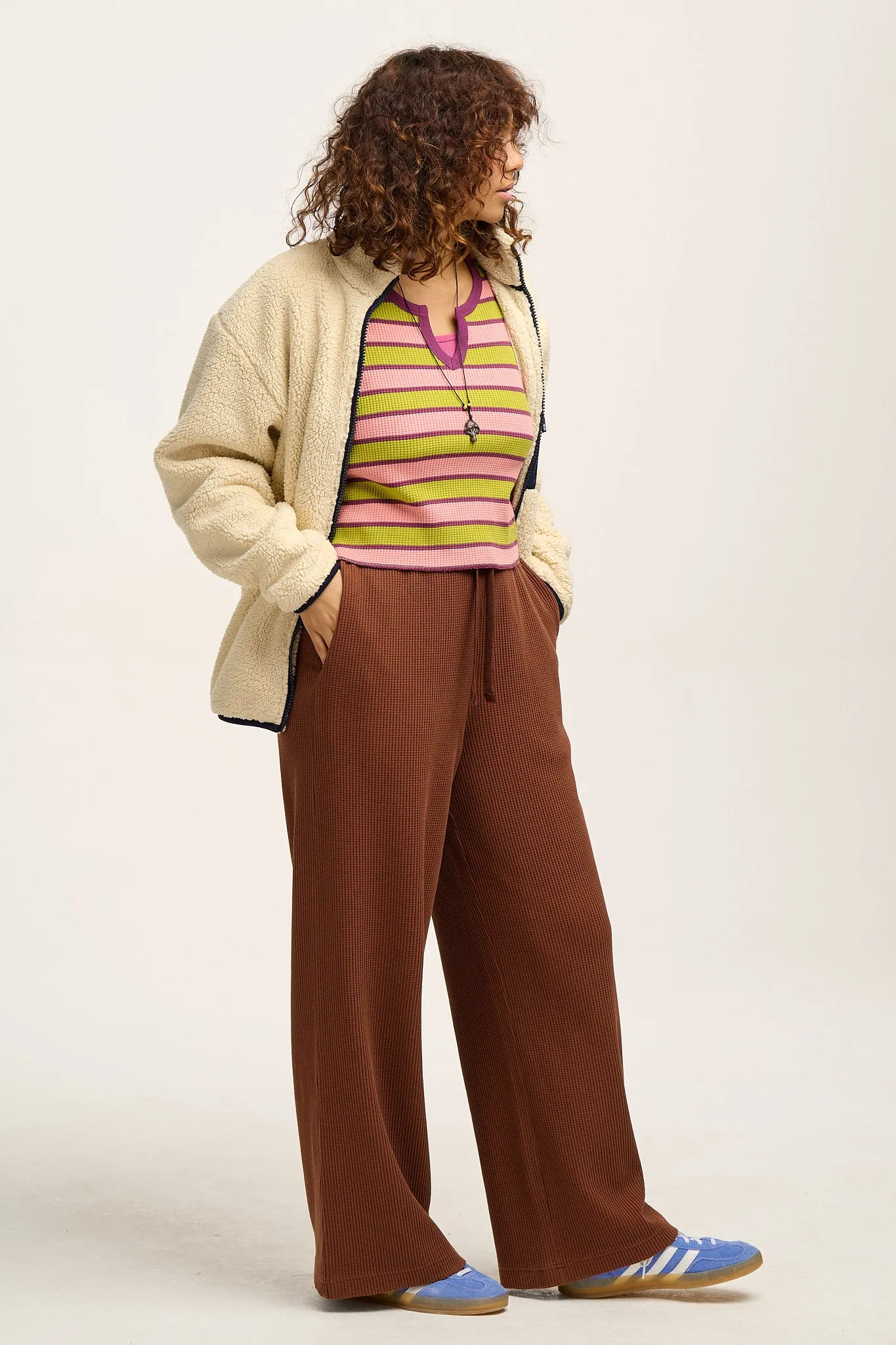 Larson - Wide Leg Waffle Cotton Joggers in Cappuccino sold by Lucy & Yak product image thumbnail 3