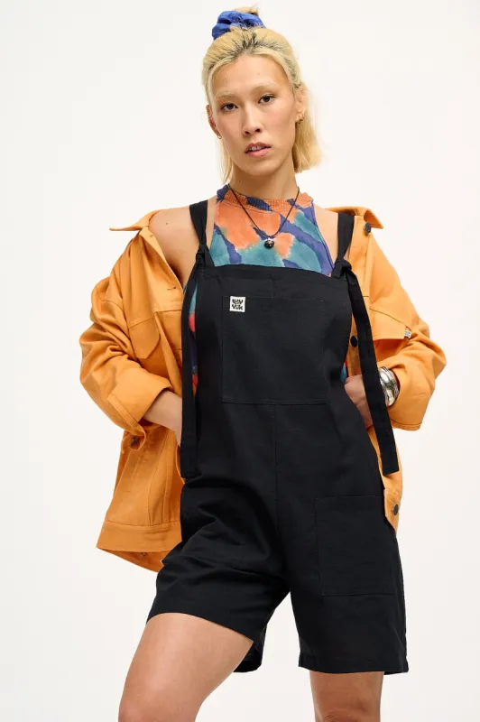 Original - Cotton & Linen Dungaree Shorts in Black sold by Lucy & Yak