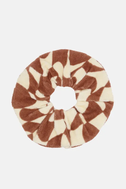 Oversized Cotton Towelling Scrunchie in Amara Grid Print sold by Lucy & Yak