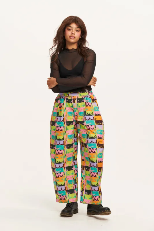L.E. Beau - Barrel Leg Cotton Trousers in Baring All Print sold by Lucy & Yak