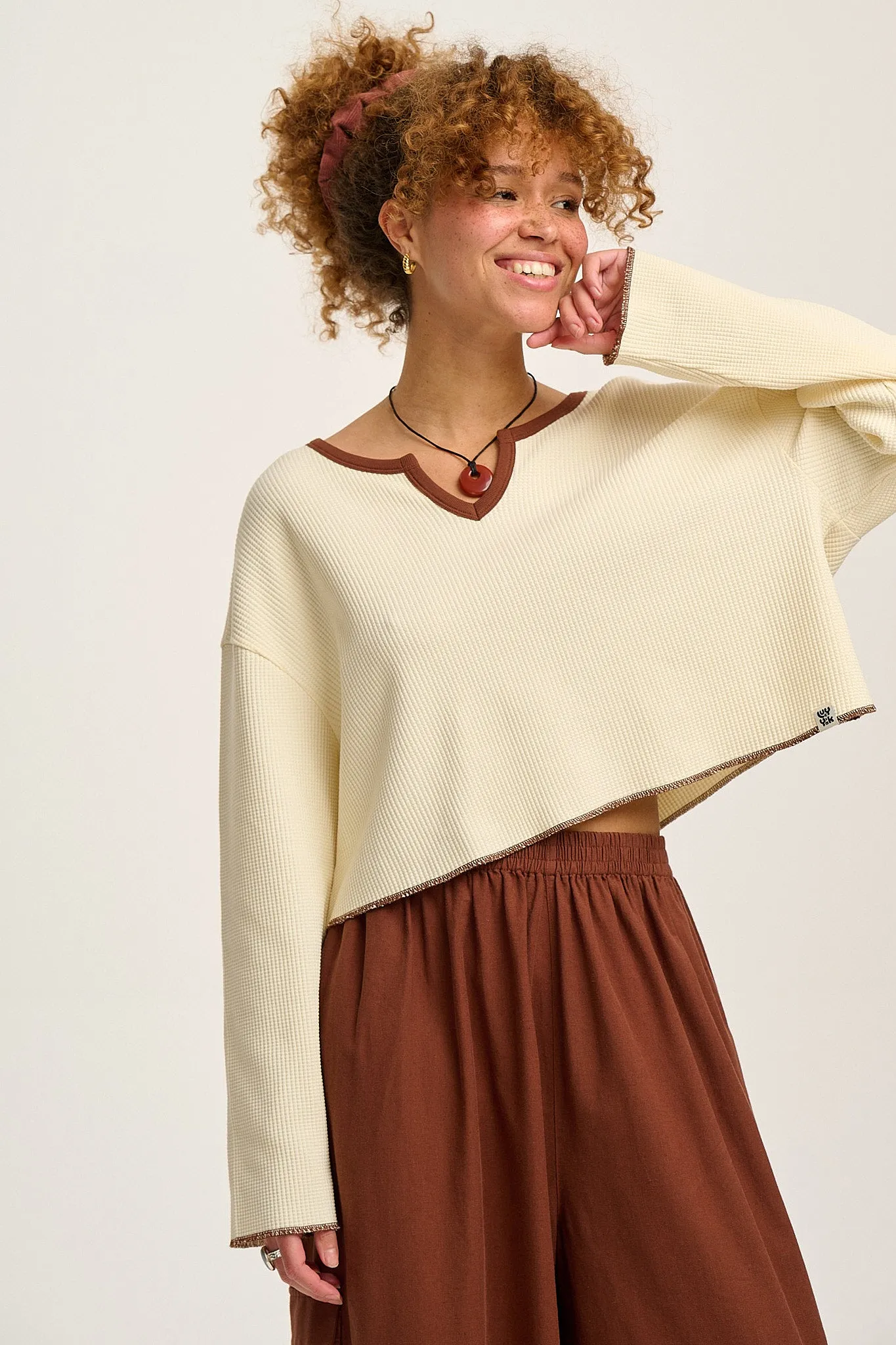 Roberta - Long Sleeve Waffle Cotton Tee in Ecru sold by Lucy & Yak product image thumbnail 4
