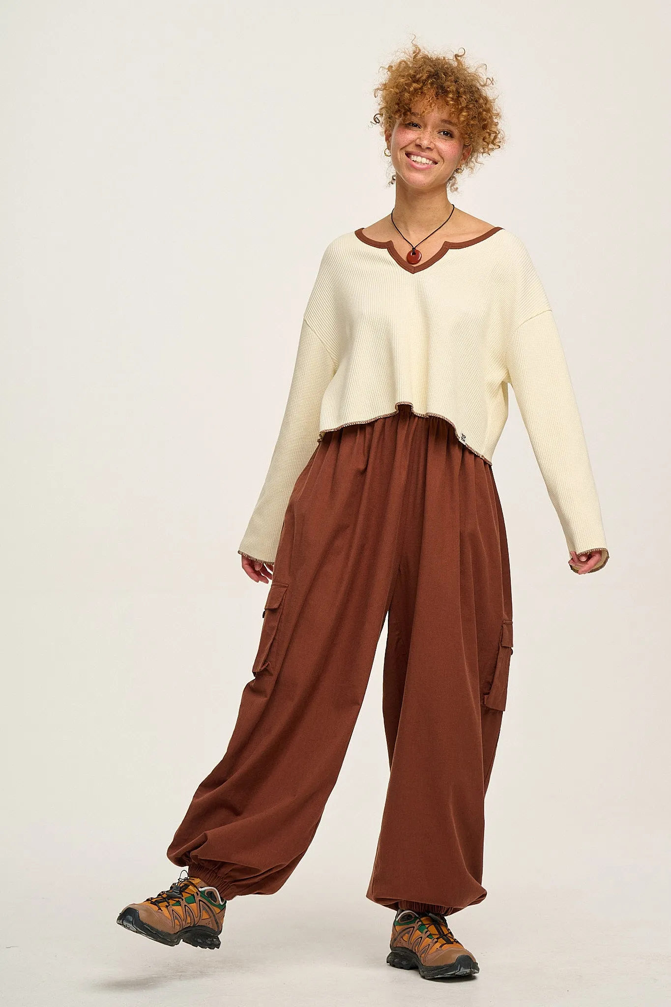 Roberta - Long Sleeve Waffle Cotton Tee in Ecru sold by Lucy & Yak product image thumbnail 2