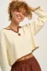 Roberta - Long Sleeve Waffle Cotton Tee in Ecru sold by Lucy & Yak