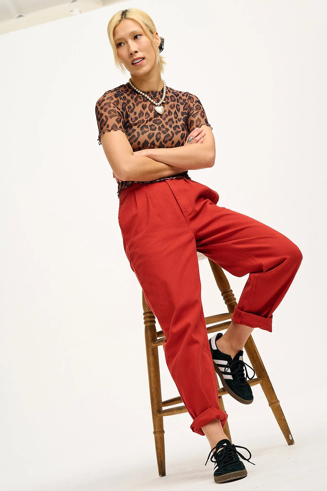 Addison - Tapered Twill Trousers in Bossanova Red sold by Lucy & Yak