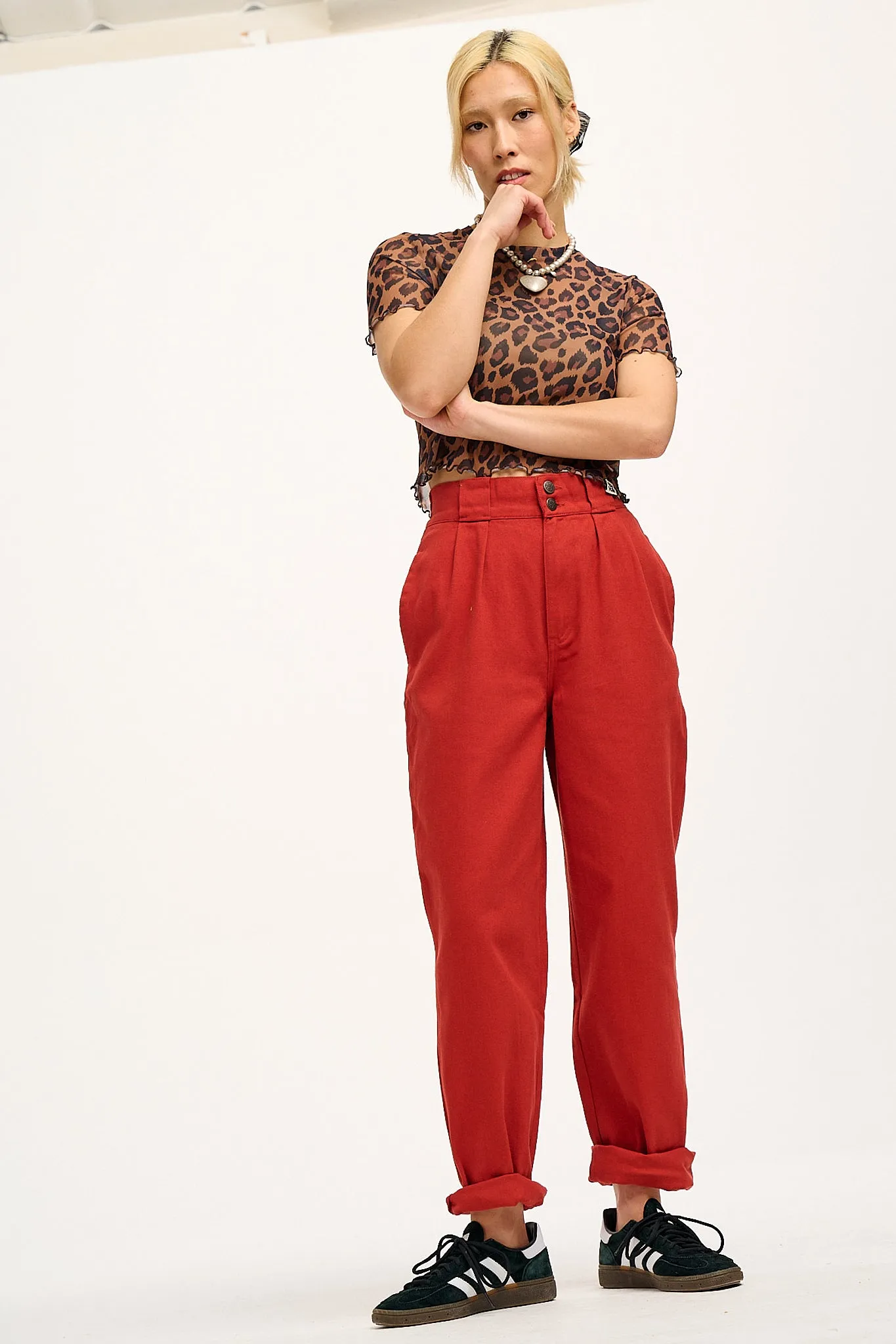 Addison - Tapered Twill Trousers in Bossanova Red sold by Lucy & Yak product image thumbnail 4