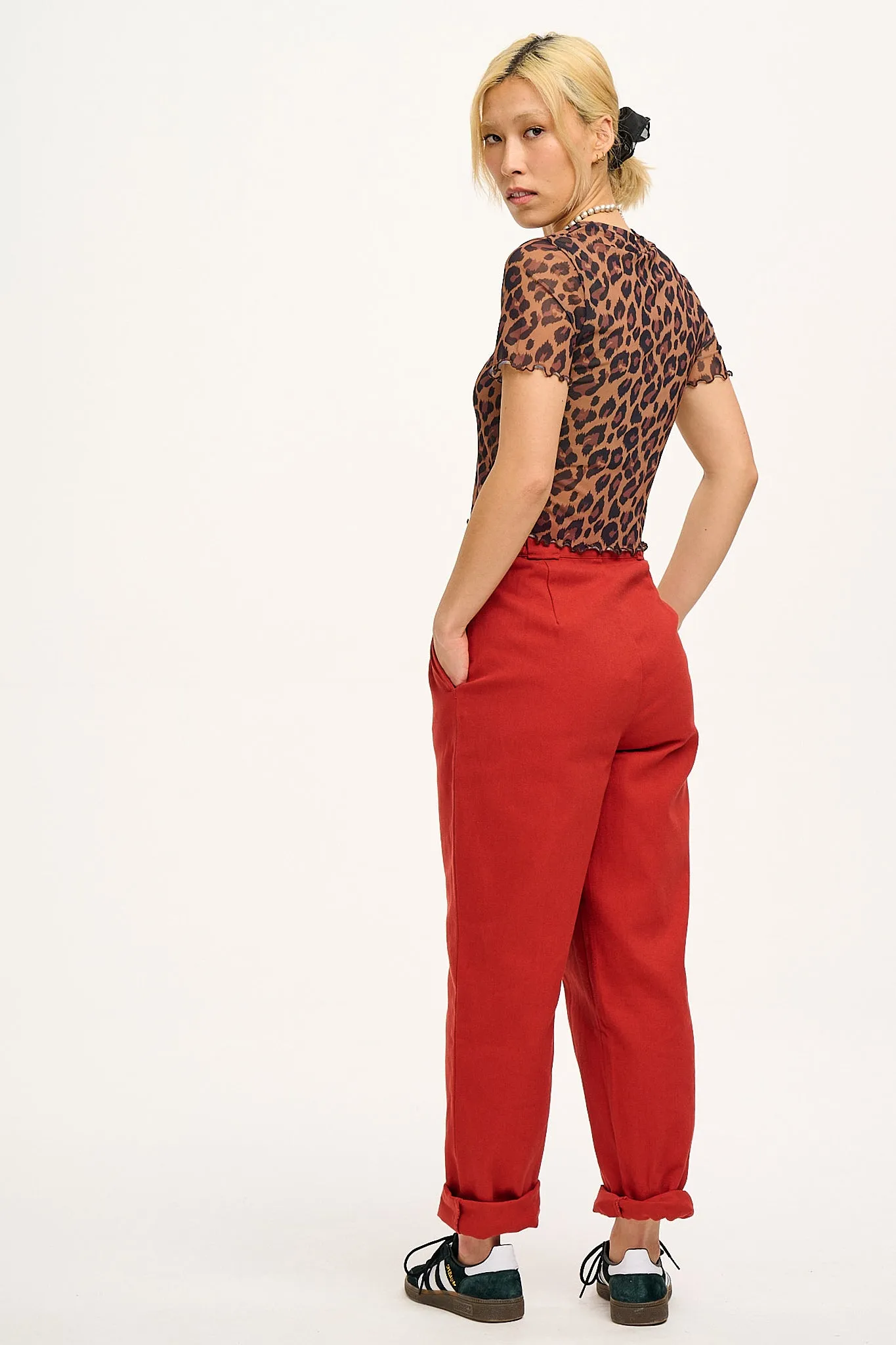 Addison - Tapered Twill Trousers in Bossanova Red sold by Lucy & Yak product image thumbnail 5