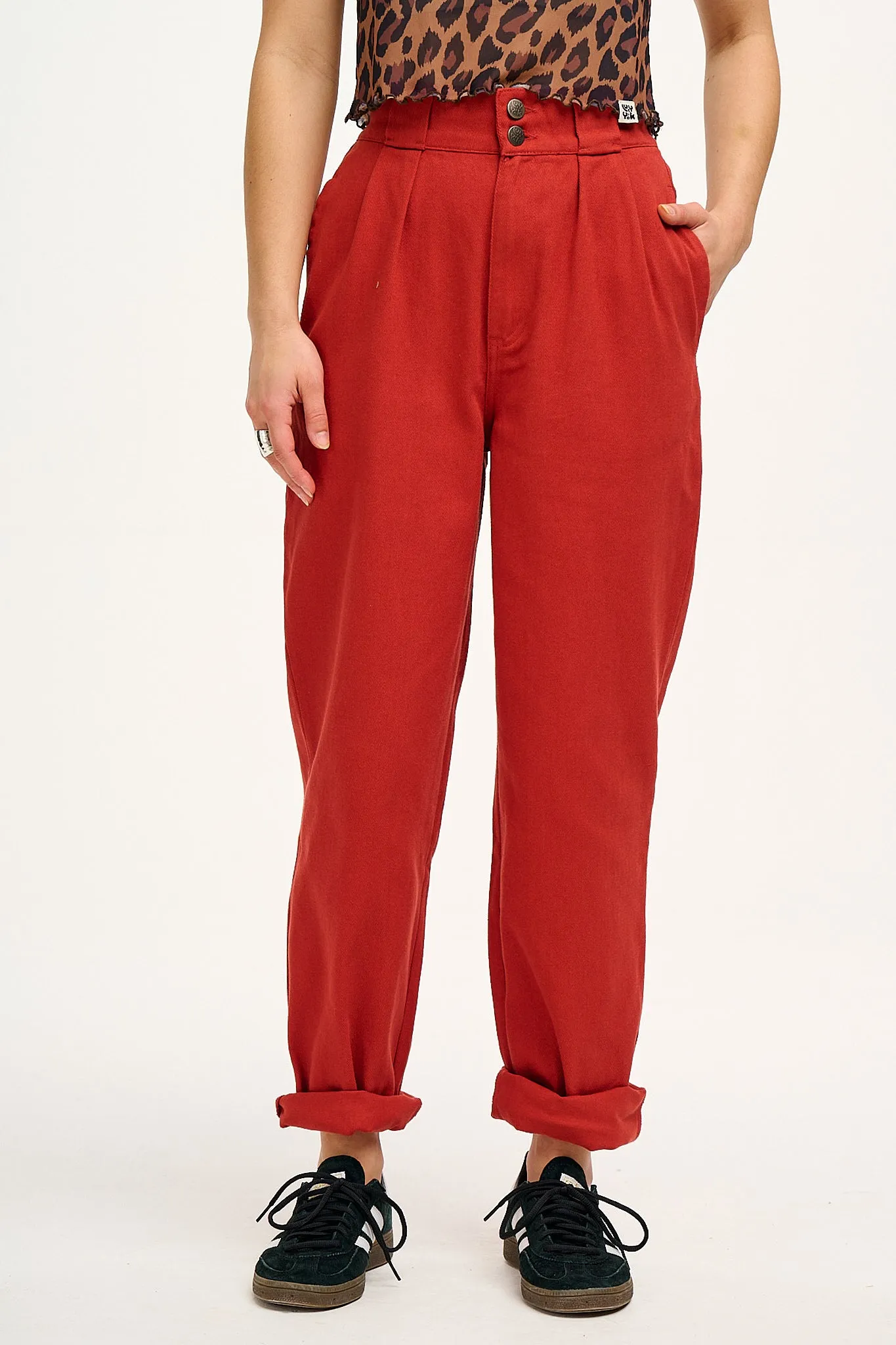 Addison - Tapered Twill Trousers in Bossanova Red sold by Lucy & Yak product image thumbnail 2