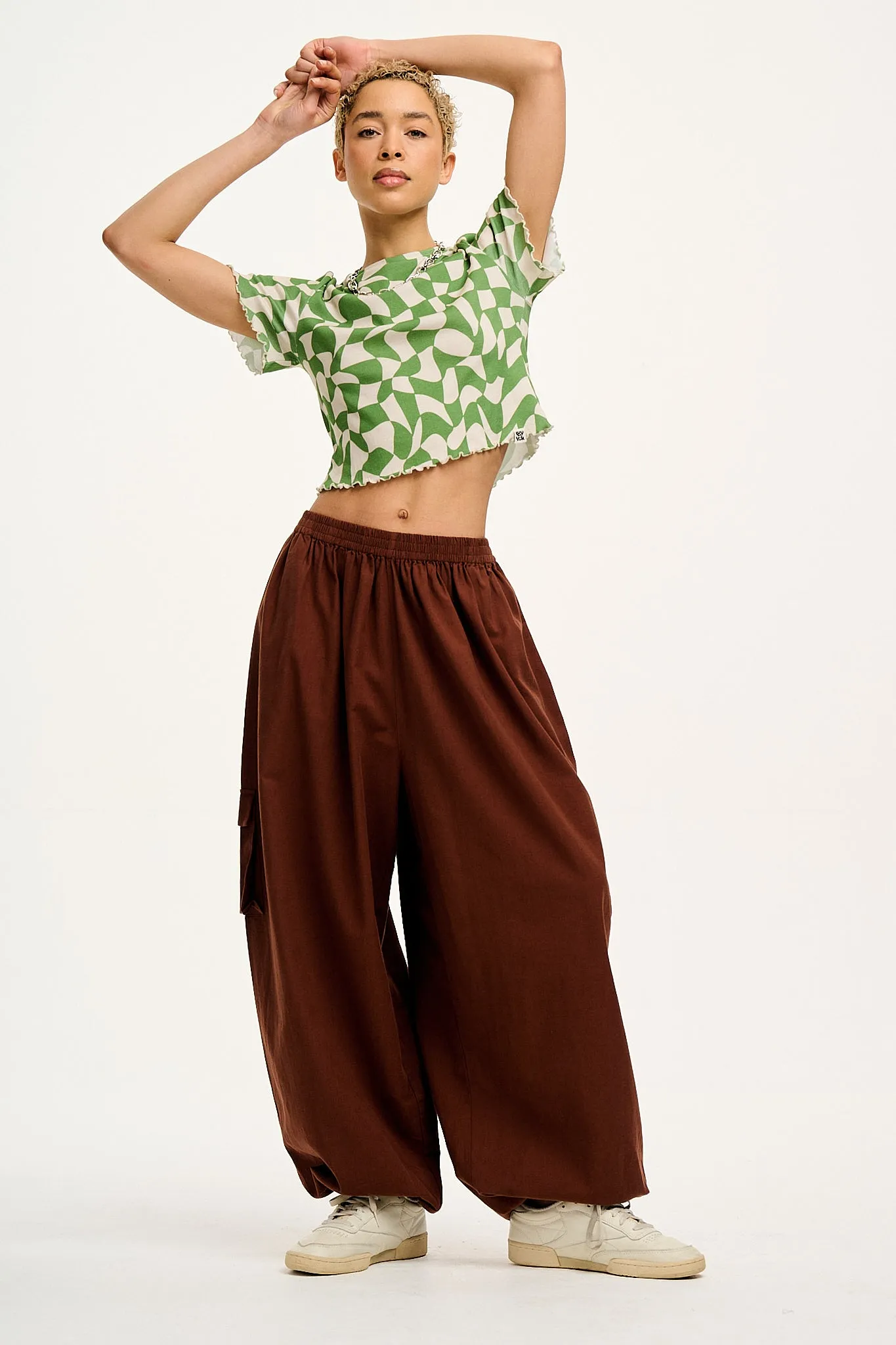 Greta - Cropped Cotton Top in Green Checkers Print sold by Lucy & Yak product image thumbnail 3
