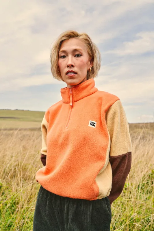 Blake - Cropped Polar Fleece in Orange, Cream & Brown sold by Lucy & Yak