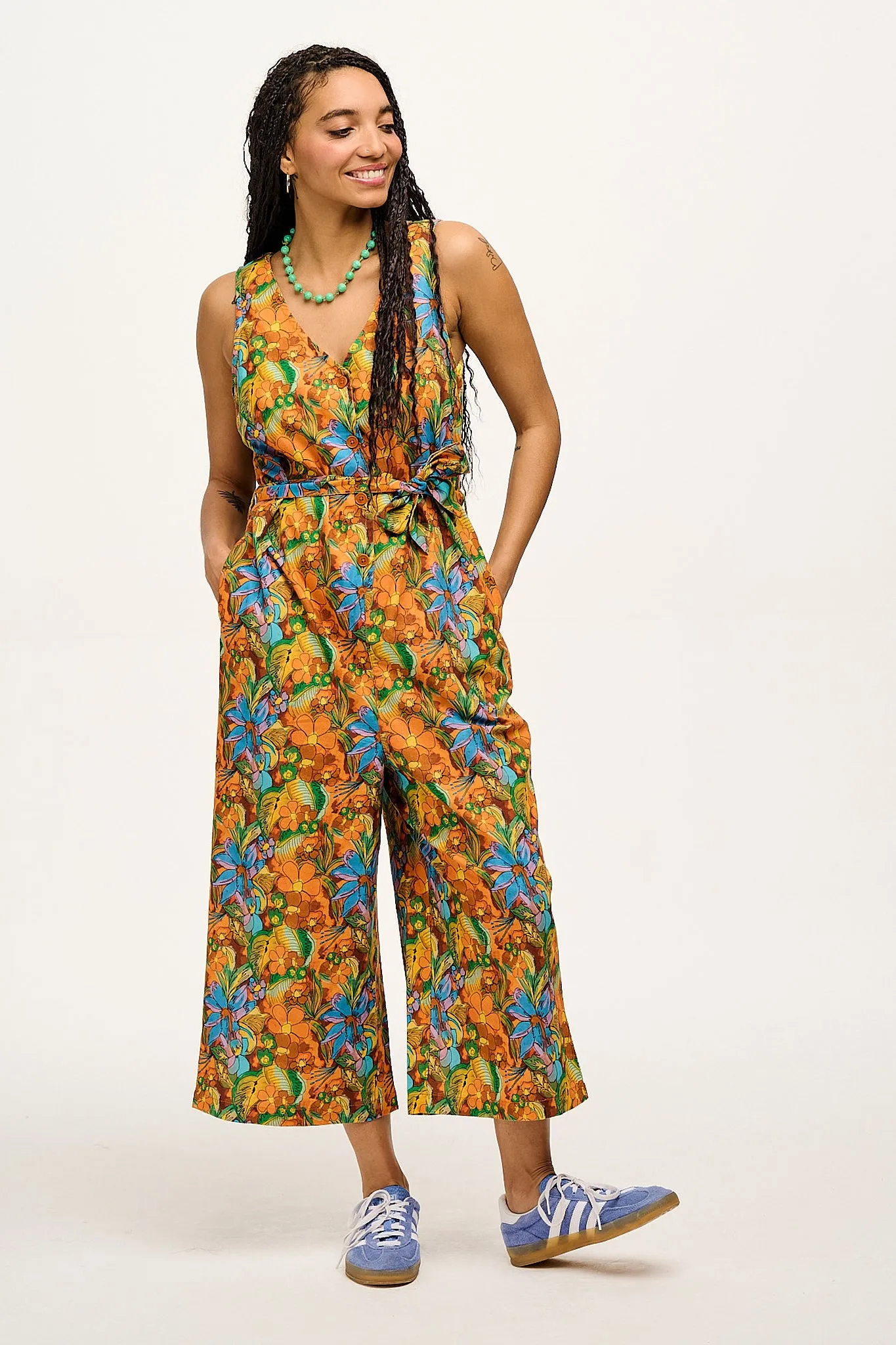 Finn - V-Neck Cotton & Linen Jumpsuit in Aloha Print sold by Lucy & Yak product image thumbnail 4