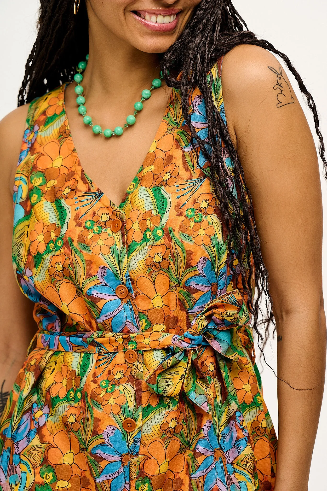 Finn - V-Neck Cotton & Linen Jumpsuit in Aloha Print sold by Lucy & Yak product image thumbnail 3