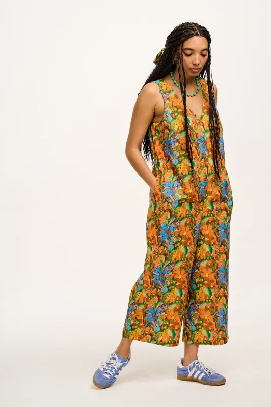 Finn - V-Neck Cotton & Linen Jumpsuit in Aloha Print made by Lucy & Yak