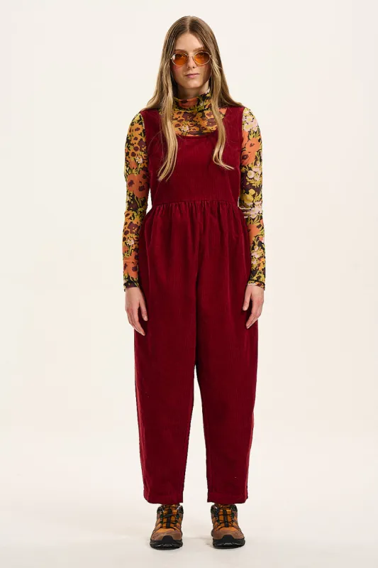 Bowie - Sleeveless Corduroy Jumpsuit in Maroon Red sold by Lucy & Yak