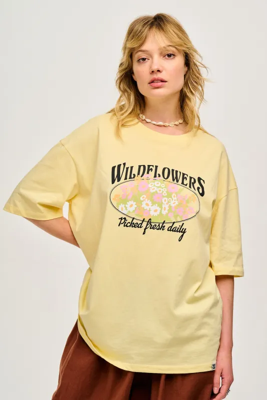 Benny - Oversized Cotton Tee in Fresh Flowers Print sold by Lucy & Yak