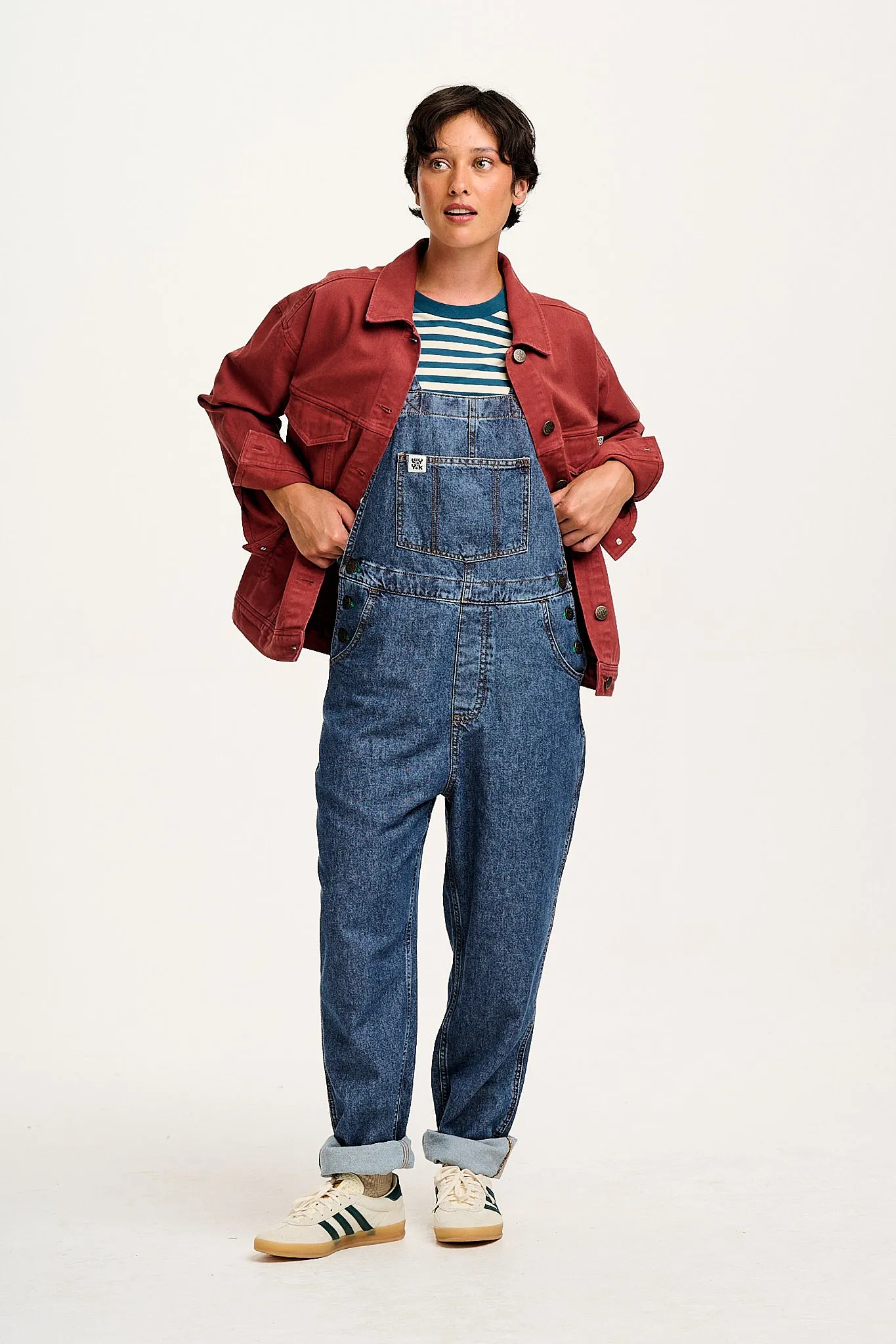 Reuben - Denim Dungarees in Mid Wash Blue sold by Lucy & Yak
