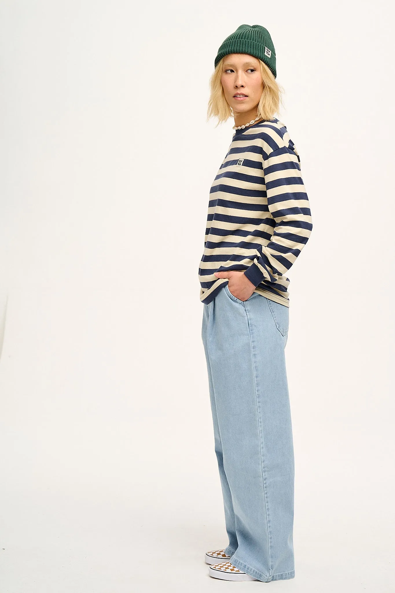 Kenny - Long Sleeve Skater Cotton Tee in Navy & Ecru Stripe sold by Lucy & Yak product image thumbnail 3