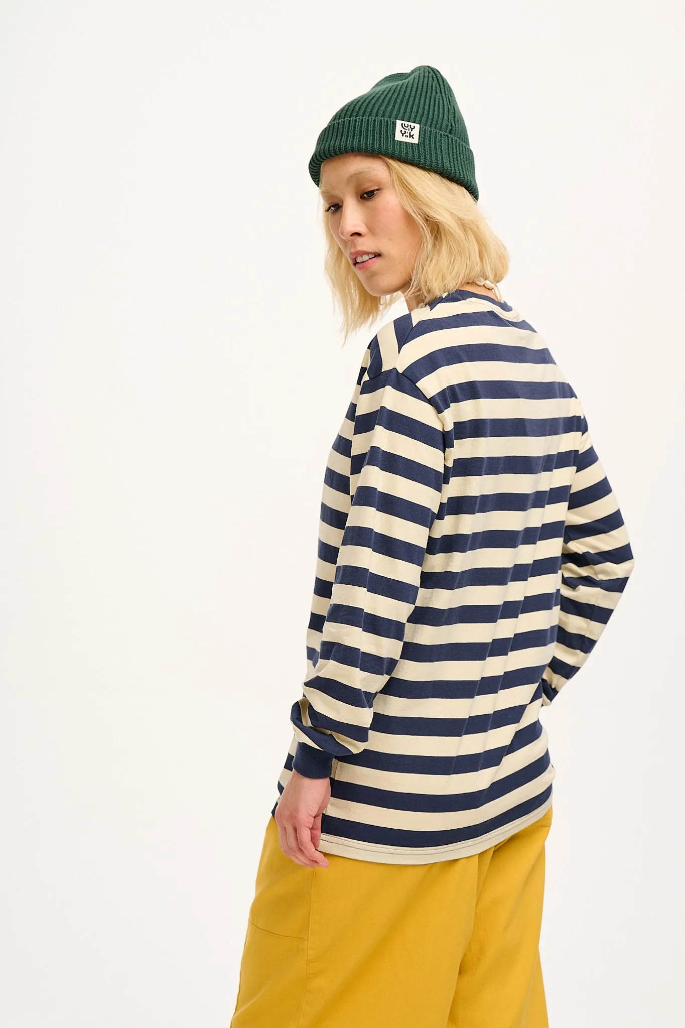Kenny - Long Sleeve Skater Cotton Tee in Navy & Ecru Stripe sold by Lucy & Yak product image thumbnail 5
