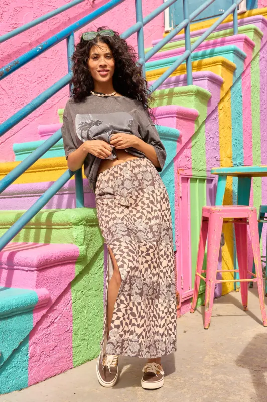 Avril - Recycled Polyester Skirt in Thistle Print sold by Lucy & Yak