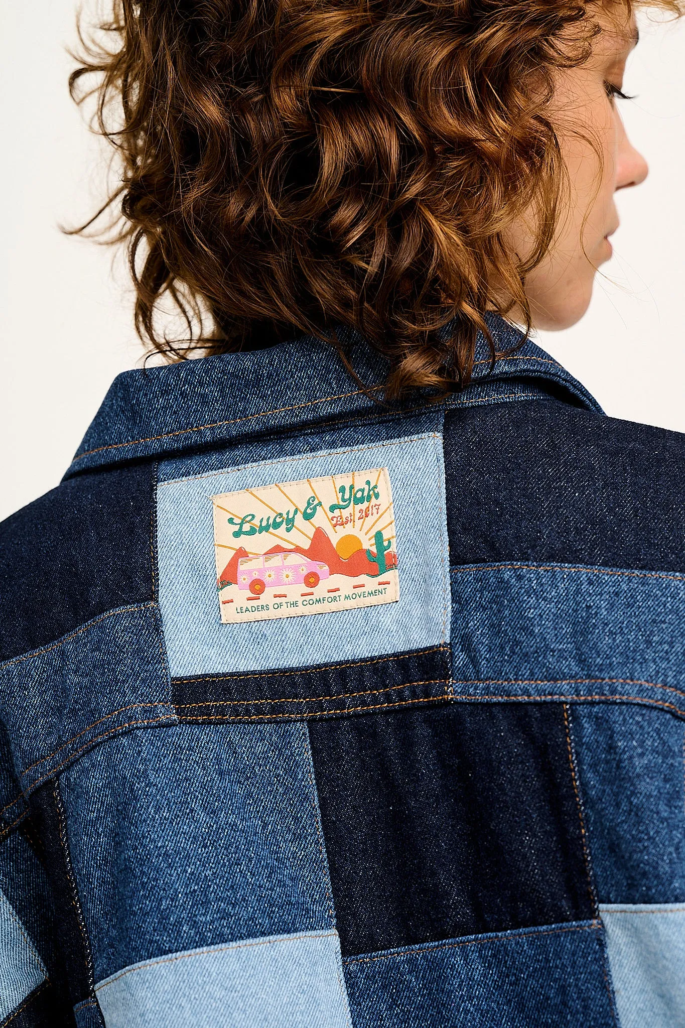 Callaway - Trucker Denim Jacket in Paige Patchwork Print sold by Lucy & Yak product image thumbnail 4