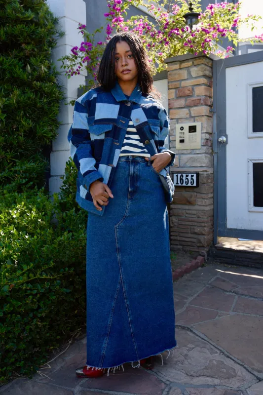 Callaway - Trucker Denim Jacket in Paige Patchwork Print made by Lucy & Yak