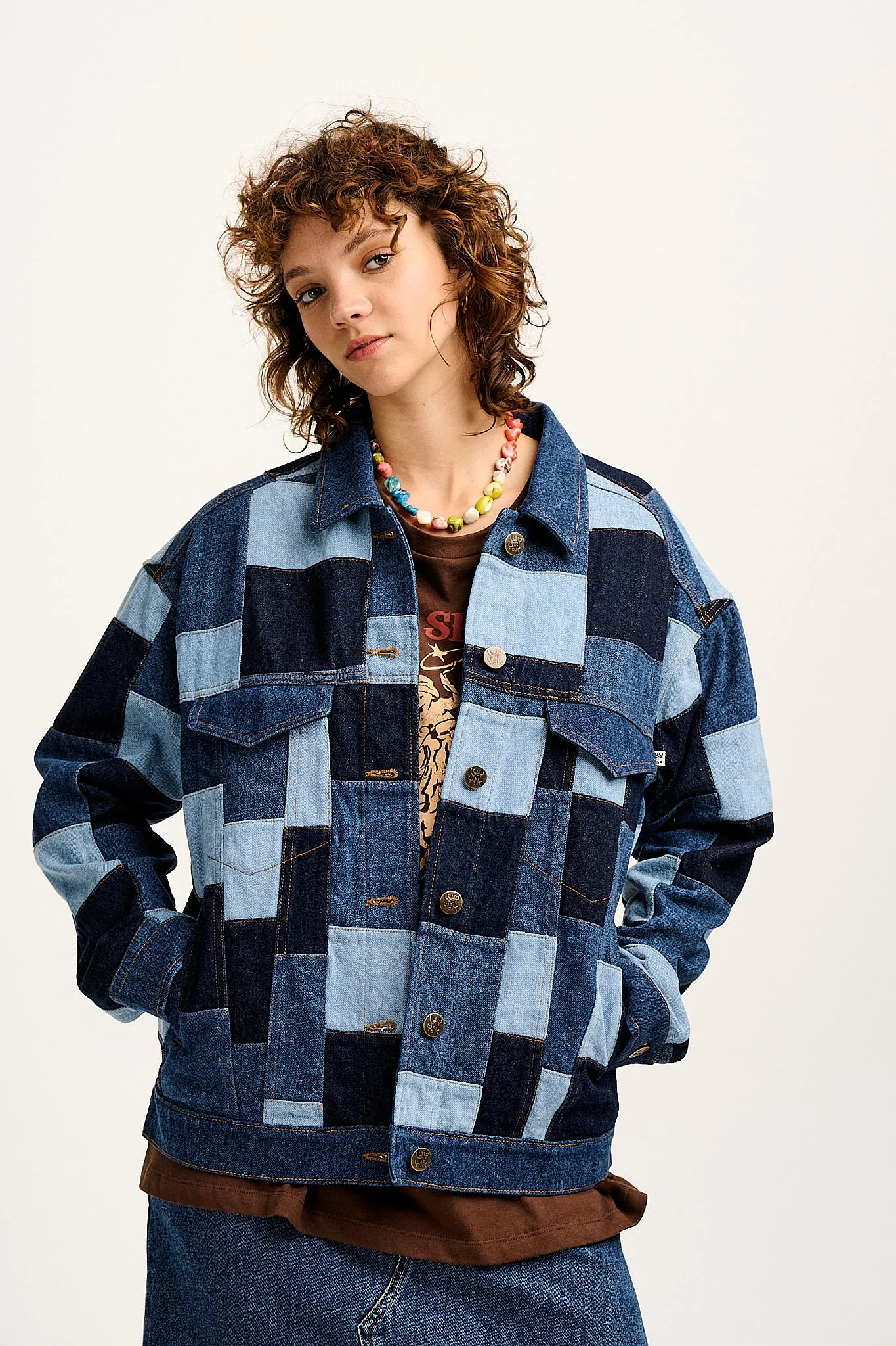 Callaway - Trucker Denim Jacket in Paige Patchwork Print sold by Lucy & Yak product image thumbnail 3