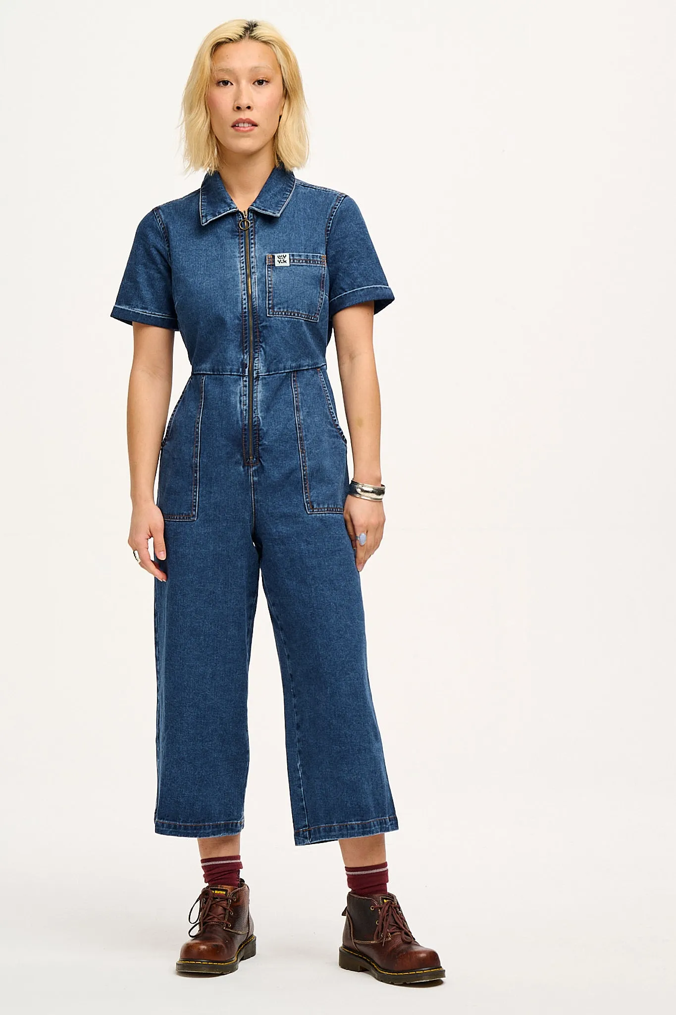 Ragan - Denim Jumpsuit in Mid Wash Blue sold by Lucy & Yak product image thumbnail 2
