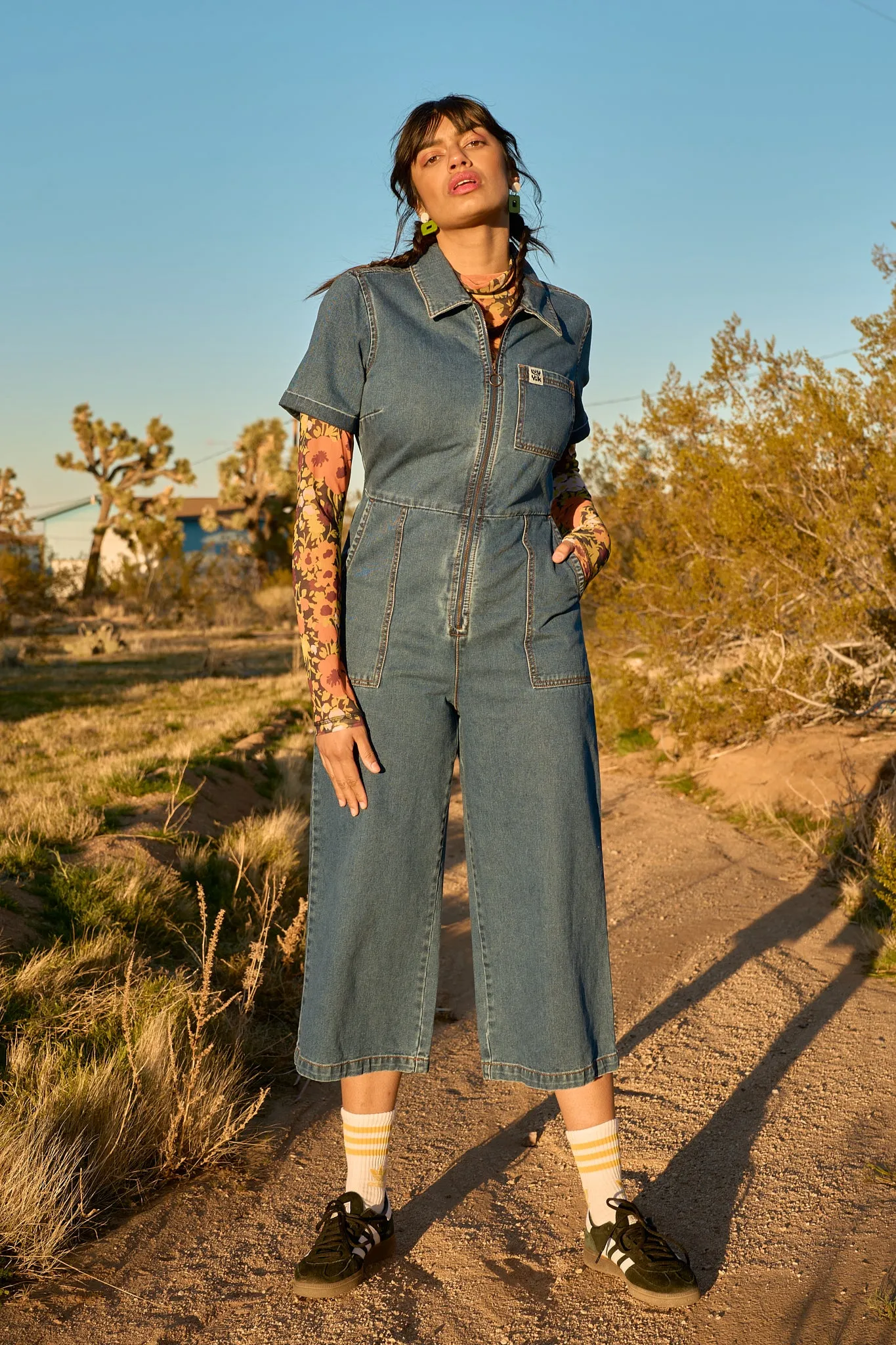 Ragan - Denim Jumpsuit in Mid Wash Blue sold by Lucy & Yak