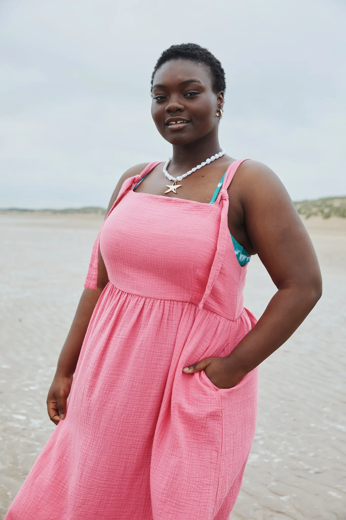 pink cotton gauze dress Pink Gauze Cotton Italian Dress Lightweight Tiered Short Dress