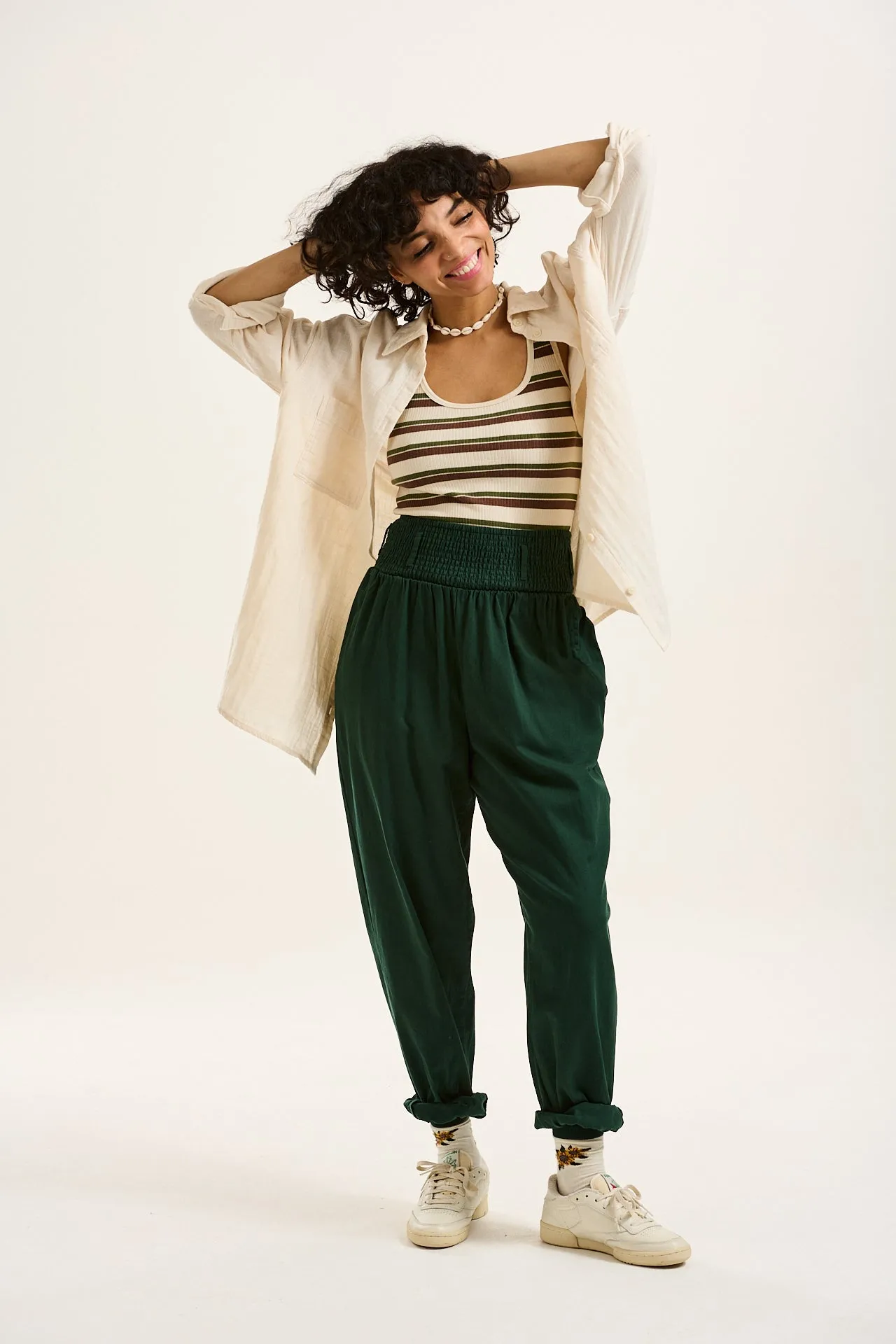 Alexa - Cotton Trousers in Posy Green sold by Lucy & Yak product image thumbnail 2