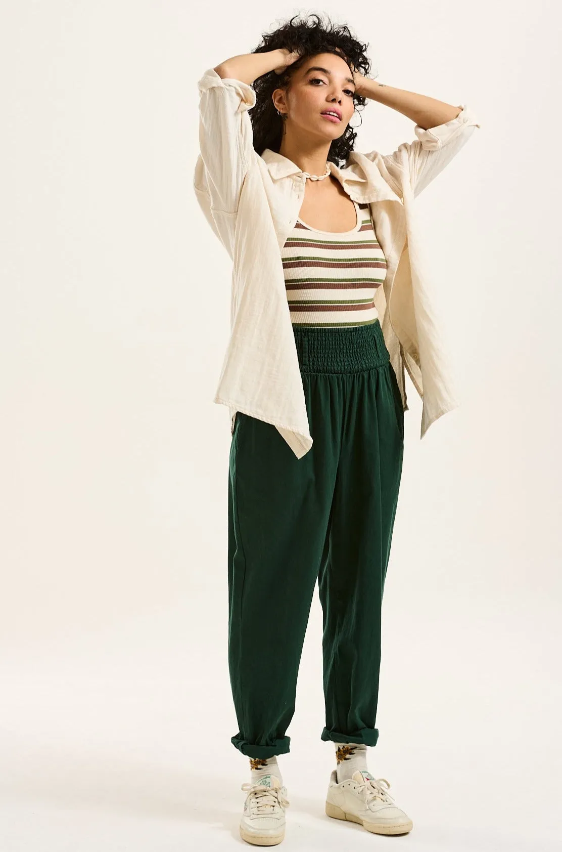 Alexa - Cotton Trousers in Posy Green sold by Lucy & Yak