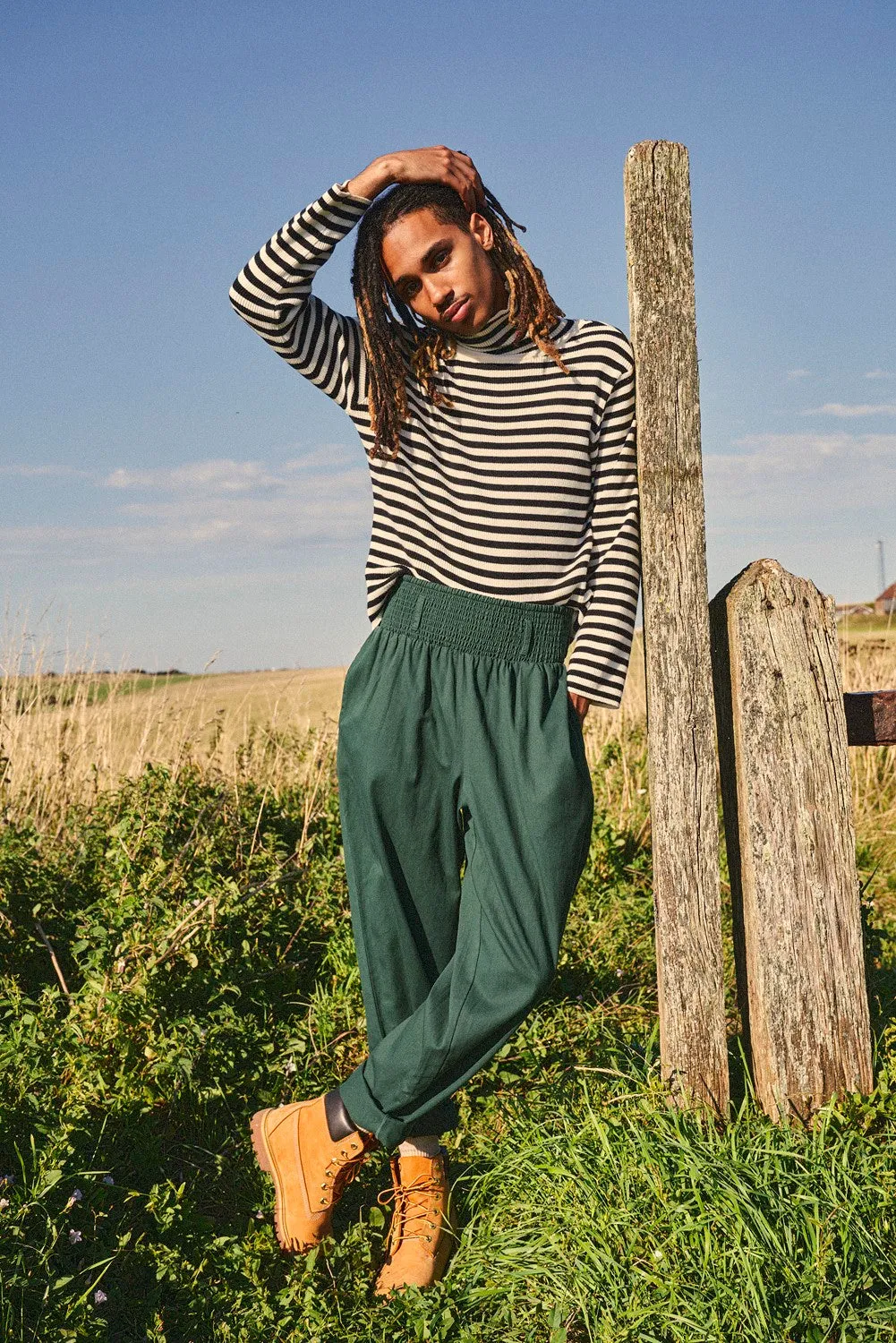 Alexa - Cotton Trousers in Posy Green sold by Lucy & Yak product image thumbnail 3