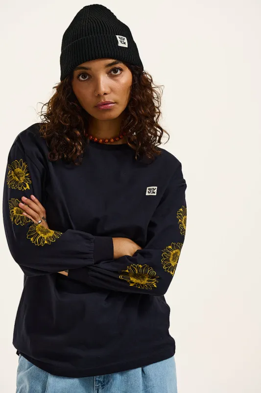 Kenny - Long Sleeve Skater Cotton Tee in Sunflowers Print sold by Lucy & Yak
