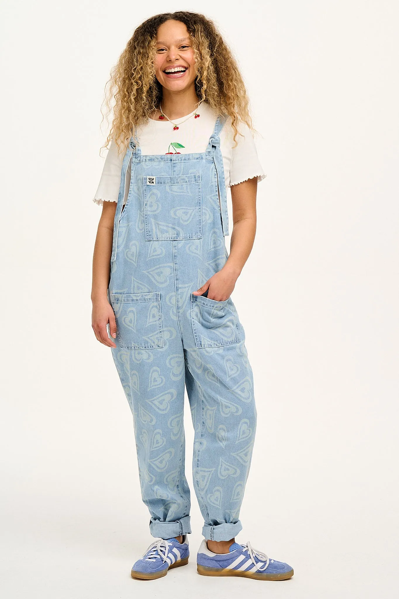 Original - Denim Dungaree in Light Wash Hearts | Parallel