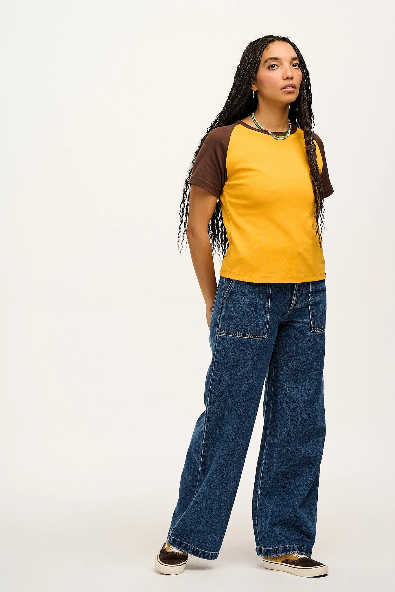 Maya - Cotton Tee in Orange & Brown Raglan sold by Lucy & Yak product image thumbnail 5