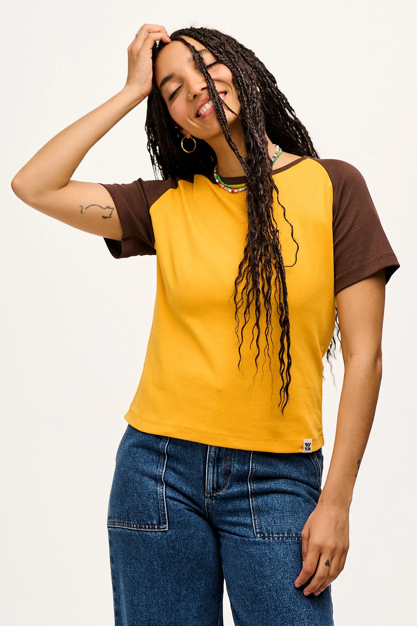 Maya - Cotton Tee in Orange & Brown Raglan sold by Lucy & Yak product image thumbnail 4
