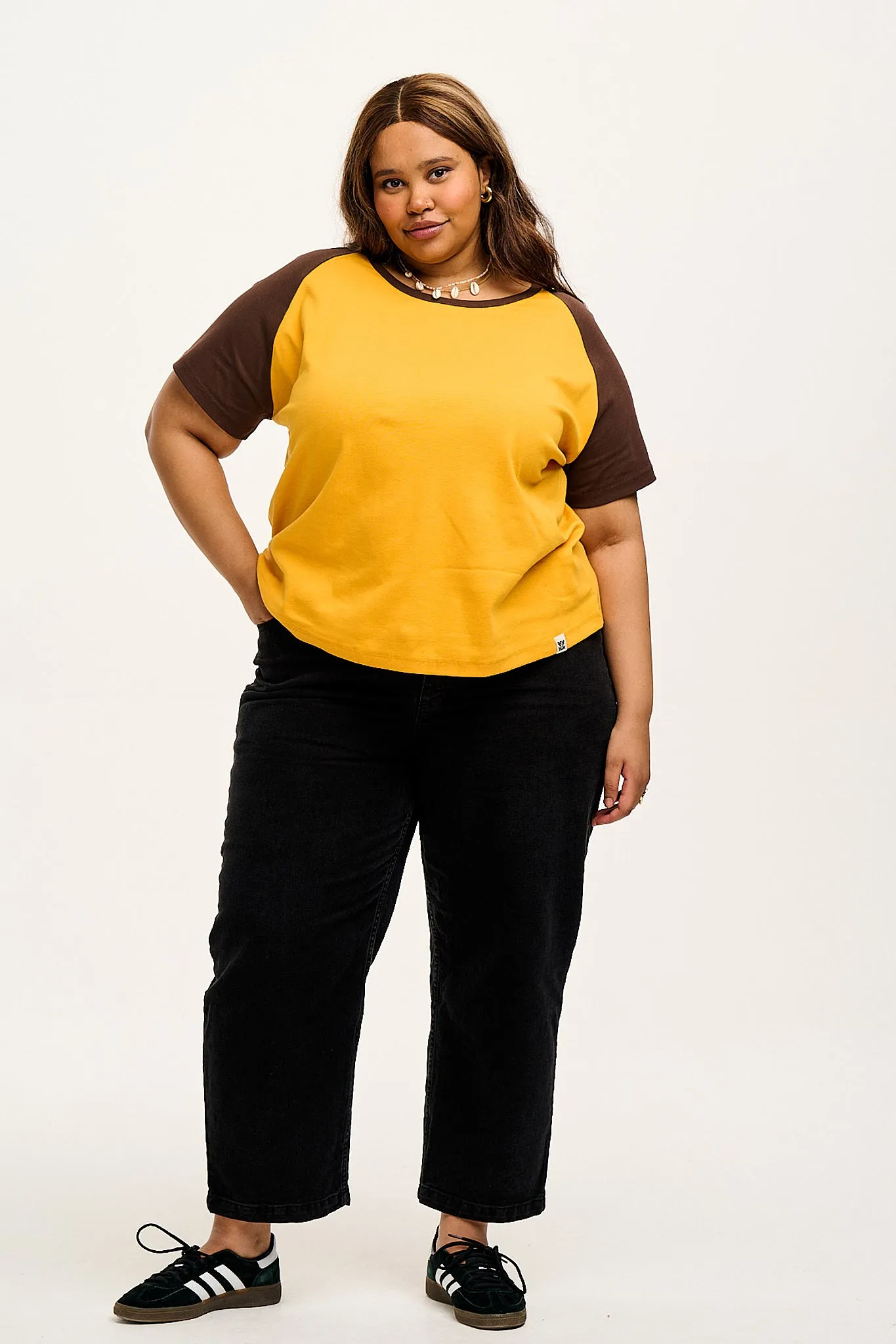 Maya - Cotton Tee in Orange & Brown Raglan sold by Lucy & Yak product image thumbnail 2