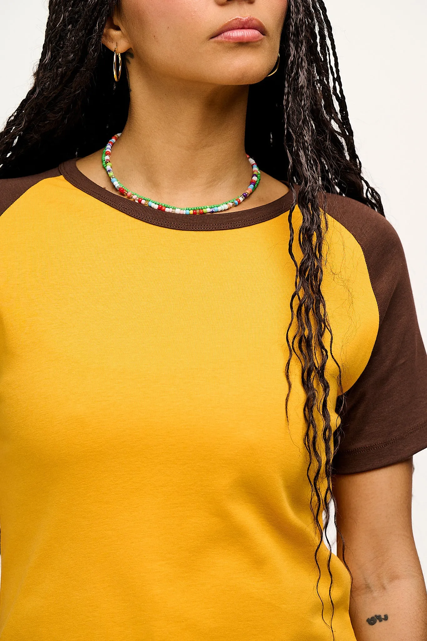 Maya - Cotton Tee in Orange & Brown Raglan sold by Lucy & Yak product image thumbnail 3