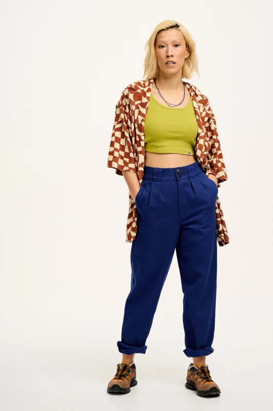 Addison - Tapered Twill Trousers in Sapphire Blue sold by Lucy & Yak